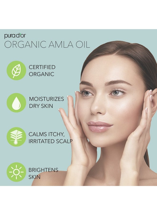 PURA D'OR 4 Oz ORGANIC Amla Oil, 100% Pure USDA Certified Premium Grade Oil, Cold Pressed, Unrefined, Extra Virgin, Indian Hair Care Oil, Hair Serum & Thickening Hair Product w/Pump for Women & Men