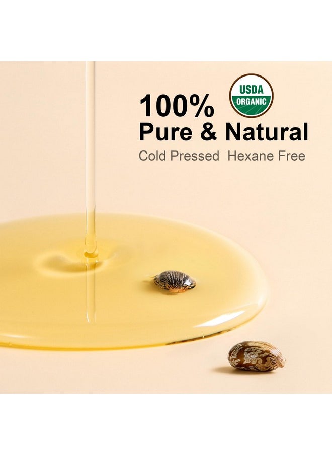 Yoken Castor Oil Organic USDA Certified 4oz Glass Bottle - 100% Pure, Cold Pressed, Hexane Free, Virgin Caster Oils for Face, Eyelash, Eyebrow, Hair - with Lash Starter Kit & Empty Roller Ball Bottle