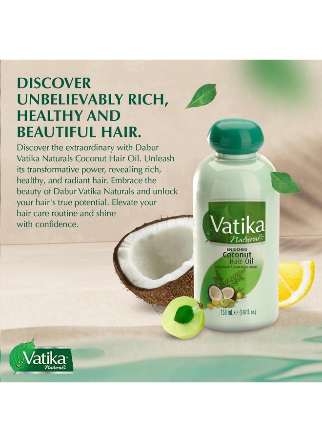 Dabur Vatika Naturals Coconut Hair Oil with Henna, Amla, Lemon & 5 Herbs - Nourish & Strengthen Hair & Scalp for Healthy & Radiant Hair for Kids, Women & Adults - 5.07 Fl Oz (Pack of 1)