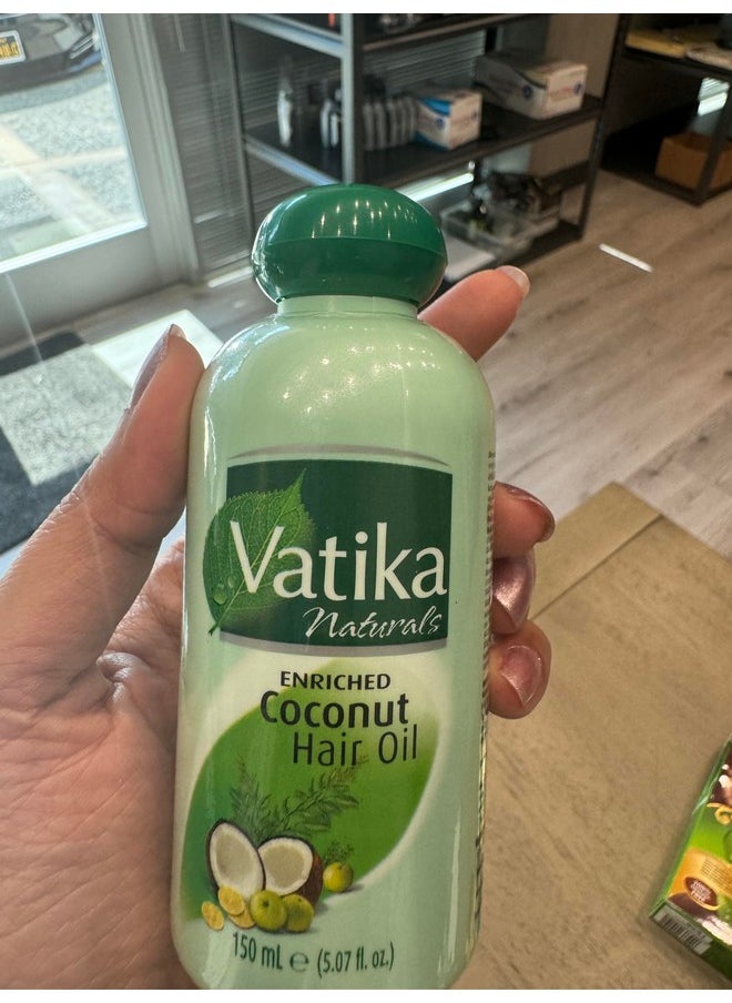 Dabur Vatika Naturals Coconut Hair Oil with Henna, Amla, Lemon & 5 Herbs - Nourish & Strengthen Hair & Scalp for Healthy & Radiant Hair for Kids, Women & Adults - 5.07 Fl Oz (Pack of 1)