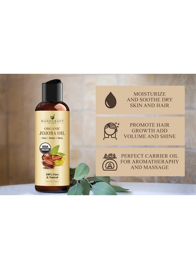 Handcraft Blends USDA Organic Jojoba Oil - 4 Fl Oz - 100% Pure and Natural - Premium Grade Oil for Skin and Hair - Anti-Aging Oil - Cold-Pressed and Hexane-Free