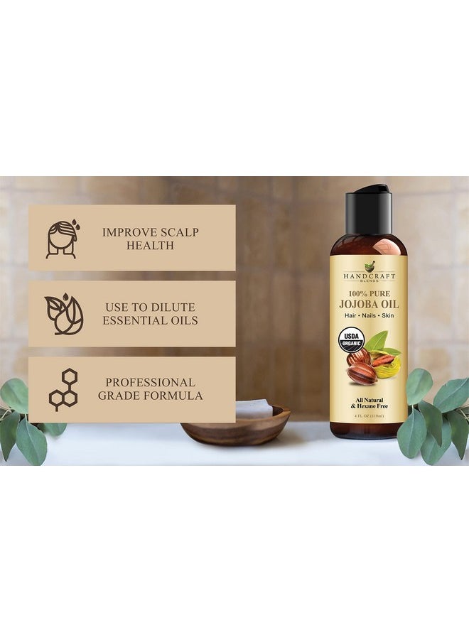 Handcraft Blends USDA Organic Jojoba Oil - 4 Fl Oz - 100% Pure and Natural - Premium Grade Oil for Skin and Hair - Anti-Aging Oil - Cold-Pressed and Hexane-Free