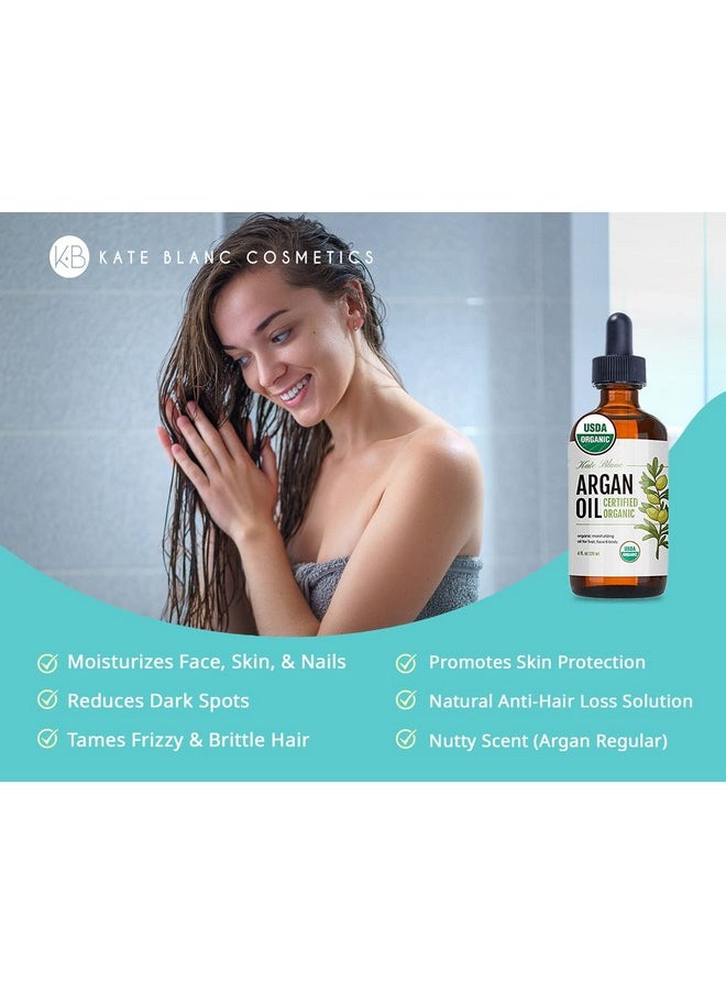 Kate Blanc Cosmetics Argan Oil for Hair, Face & Skin from Morocco. Promotes Hair Growth (4oz, USDA Certified Organic, Cold Pressed & 100% Pure)