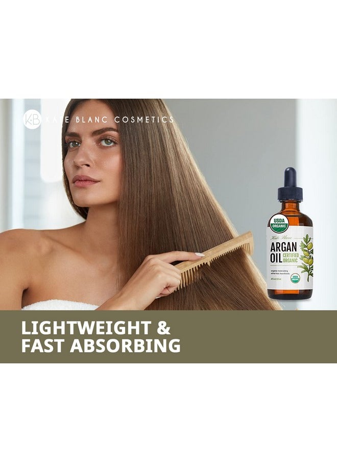Kate Blanc Cosmetics Argan Oil for Hair, Face & Skin from Morocco. Promotes Hair Growth (4oz, USDA Certified Organic, Cold Pressed & 100% Pure)