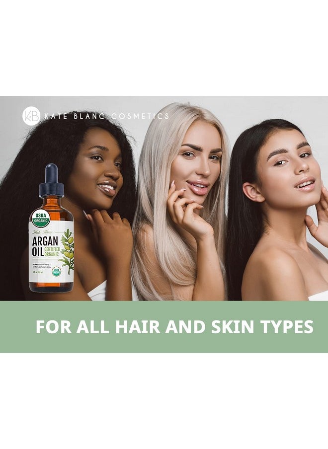 Kate Blanc Cosmetics Argan Oil for Hair, Face & Skin from Morocco. Promotes Hair Growth (4oz, USDA Certified Organic, Cold Pressed & 100% Pure)