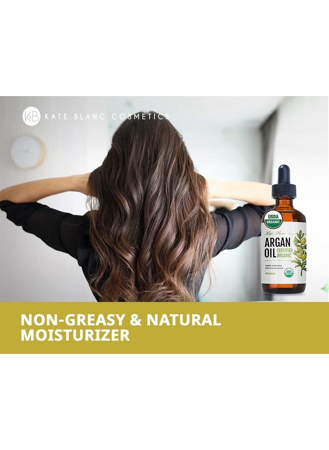 Kate Blanc Cosmetics Argan Oil for Hair, Face & Skin from Morocco. Promotes Hair Growth (4oz, USDA Certified Organic, Cold Pressed & 100% Pure)