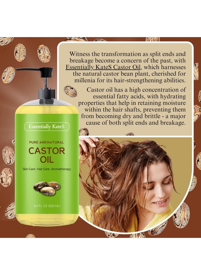 Essentially KateS Castor Oil 16.9 Fl Oz - 100% Pure and Natural, Cold Pressed, and Hexane-Free - Hair Care, Skin Care and Body Care