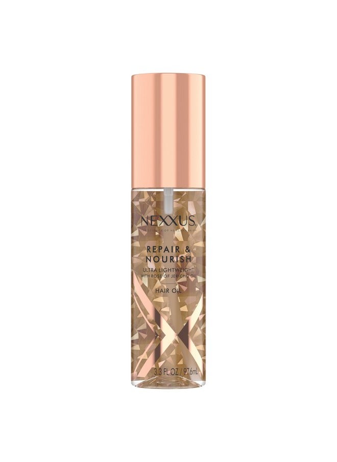 Nexxus Ultra Lightweight Hair Oil Repair & Nourish for Intense Nourishment with StyleProtect Technology & Rose of Jericho Oil 3.3 oz
