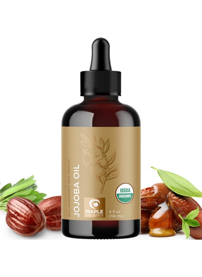 Organic Jojoba Oil Cold Pressed Unrefined - 100% Pure Organic Certified Oil for Skin Hair & Nails - Organic Skin Care & Natural Beauty DIY Carrier Oil - Dermatologist Tested & Non GMO (4 Fl Oz)