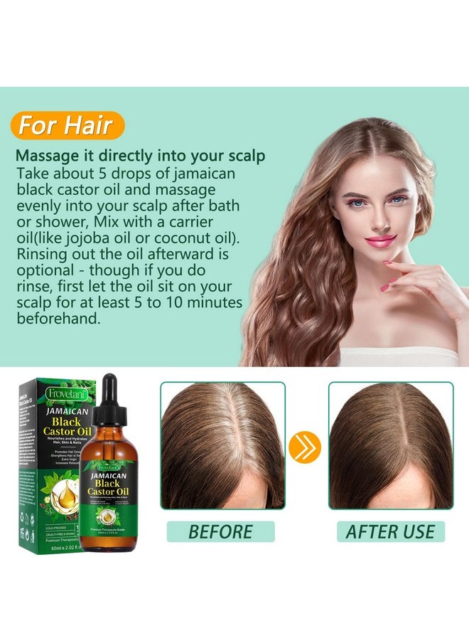 Jamaican Black Castor Oil, Organic Castor Oil for Hair Growth, Cold Press Unrefined, Thicker Eyelashes and Eyebrows, Massage Oil for Aromatherapy 60ML