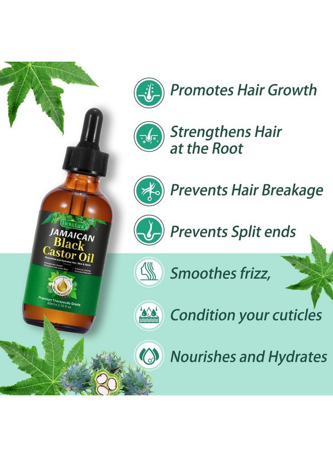 Jamaican Black Castor Oil, Organic Castor Oil for Hair Growth, Cold Press Unrefined, Thicker Eyelashes and Eyebrows, Massage Oil for Aromatherapy 60ML