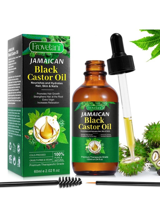 Jamaican Black Castor Oil, Organic Castor Oil for Hair Growth, Cold Press Unrefined, Thicker Eyelashes and Eyebrows, Massage Oil for Aromatherapy 60ML
