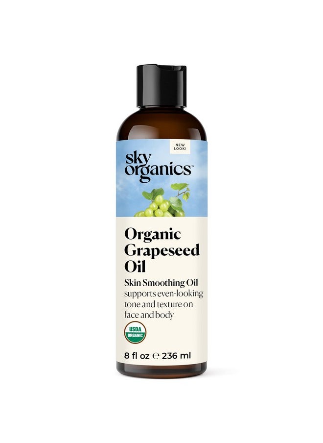 Sky Organics Organic Grapeseed Oil, Skin Smoothing Oil to Support Healthy and Even-Looking Skin Tone and Texture on Face and Body, for All Skin Types, 100% Pure & Cold-Pressed, 8 fl. Oz