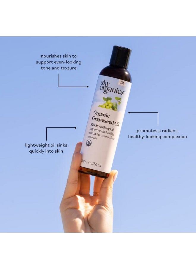 Sky Organics Organic Grapeseed Oil, Skin Smoothing Oil to Support Healthy and Even-Looking Skin Tone and Texture on Face and Body, for All Skin Types, 100% Pure & Cold-Pressed, 8 fl. Oz