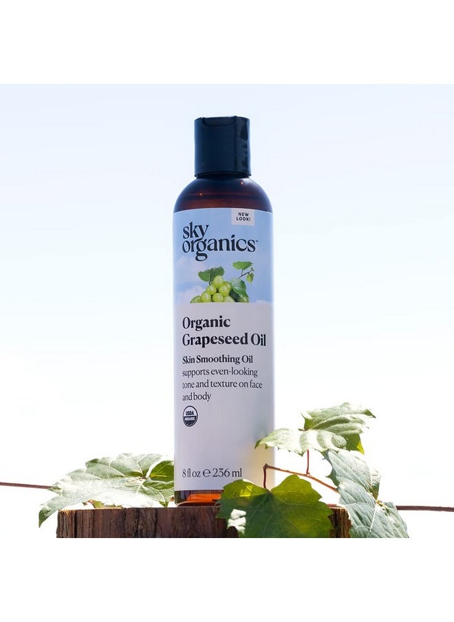 Sky Organics Organic Grapeseed Oil, Skin Smoothing Oil to Support Healthy and Even-Looking Skin Tone and Texture on Face and Body, for All Skin Types, 100% Pure & Cold-Pressed, 8 fl. Oz