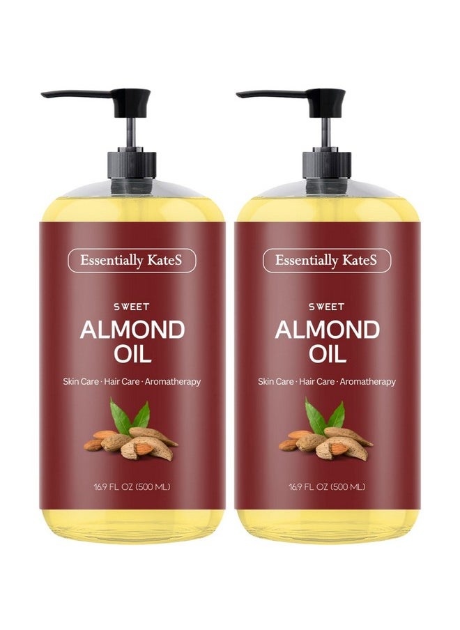Essentially KateS Sweet Almond Oil 33.8 Fl Oz - Pack of 2 x 16.9 Fl Oz - 100% Pure and Natutral and Cold Pressed - Body Oil, Massage Oil, Hair Oil, and Carrier Oil