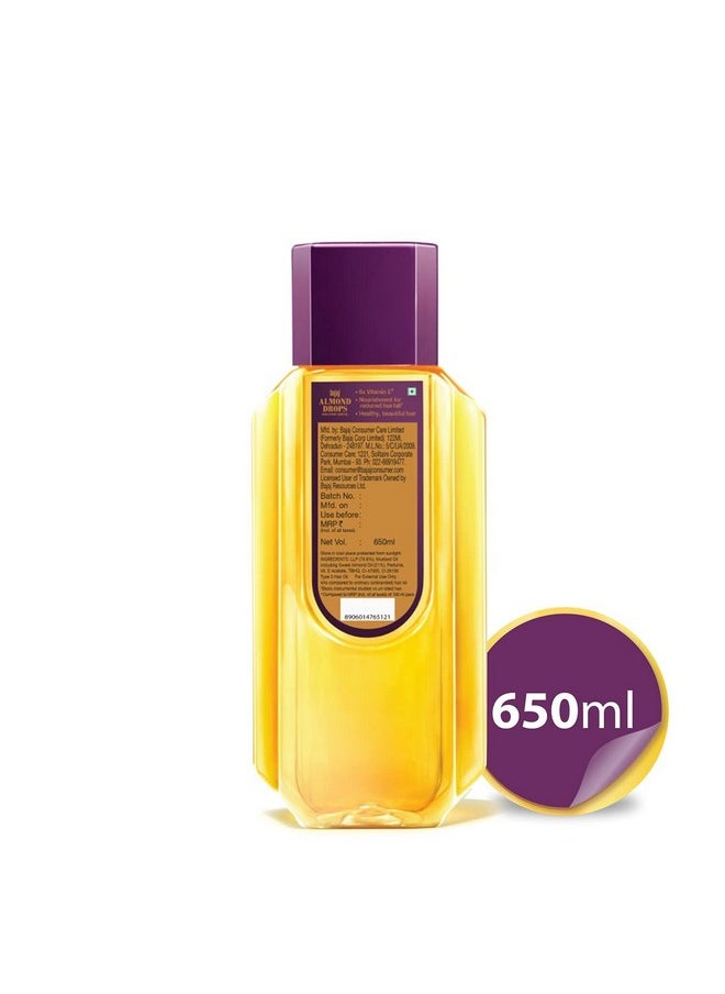 Almond Drops Hair Oil, 650Ml, Hair Oil, 6X Vitamin E, Almond Oil, Light And Non-Sticky, Hair Fall Control
