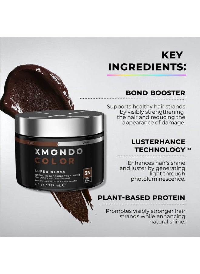 XMONDO Color Dark Brown Color Depositing Mask & Semi-Permanent Hair Dye Super Gloss | Infused with Bond Boosters for Nourishment, Revitalize & Repair, Vegan Formula, 8 Fl Oz 1-Pack