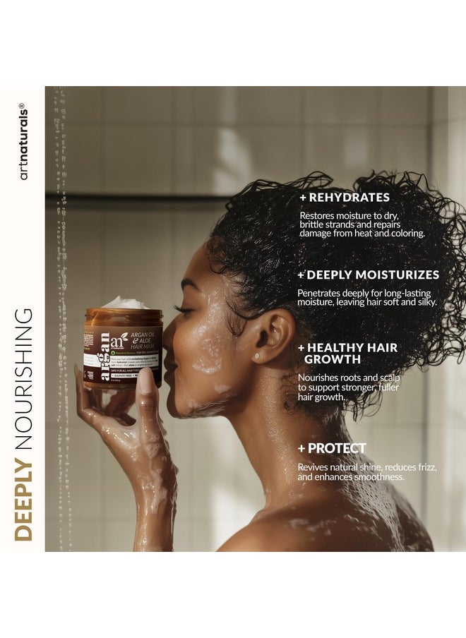 Hair Mask + Silk Bonnet for Sleeping Women Set - Deep Conditioner & Leave-In Conditioner for Dry, Damaged Hair - Argan Oil, Jojoba, Aloe & Keratin - Satin Bonnet for Sleeping, Repair & Hydrate (8 oz)