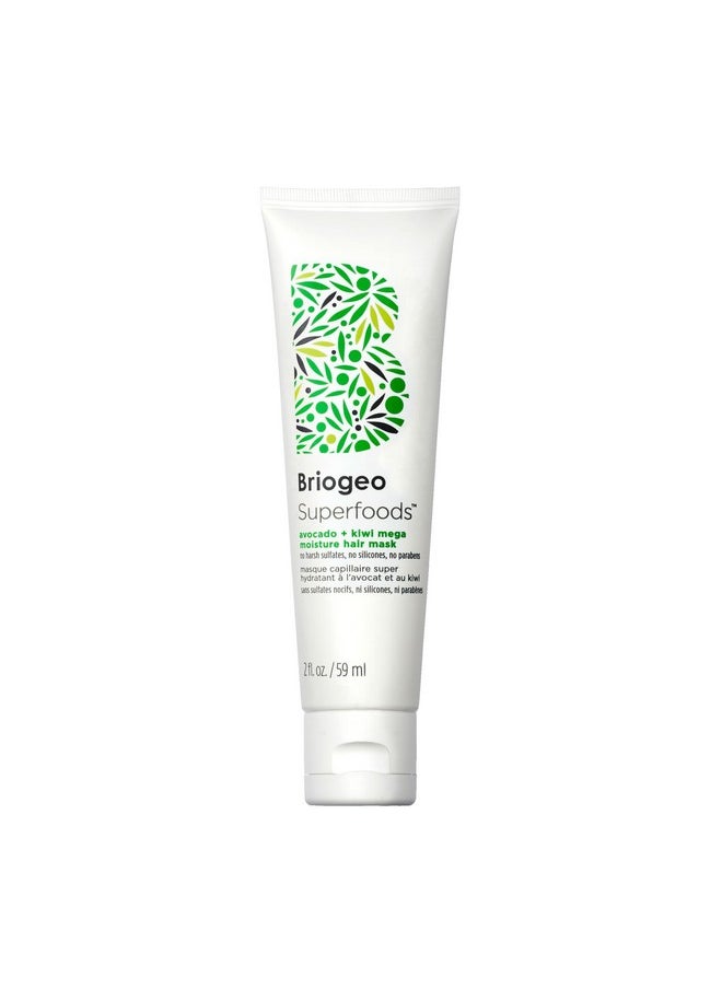 Briogeo Superfoods Avocado + Kiwi Mega Moisture Mask, Protein-Free, Deep Hydration, Enhance Shine, Moisturizing Mask for Dry Hair, Lock In Moisture, Vegan, Cruelty-Free, 2 fl oz