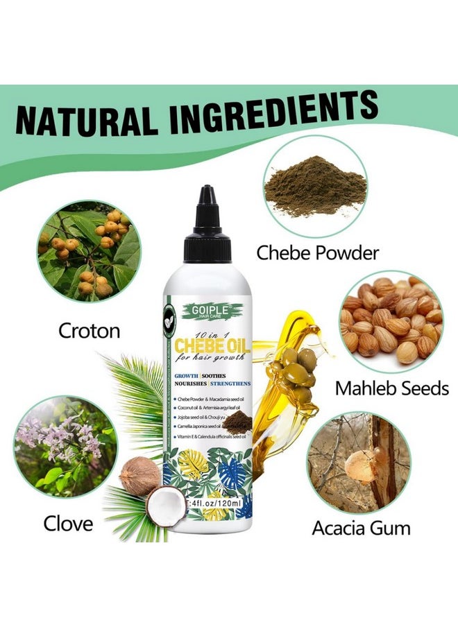 Natural Chebe Hair Oil for Hair Growth Chebe Oil Moisturizer for Scalp, African Chebe Powder for Hair Growth Stronger, Thicker, Longer Hair, 10 in 1 Chebe Hair Growth Oil Braid Bonnet for Sleeping