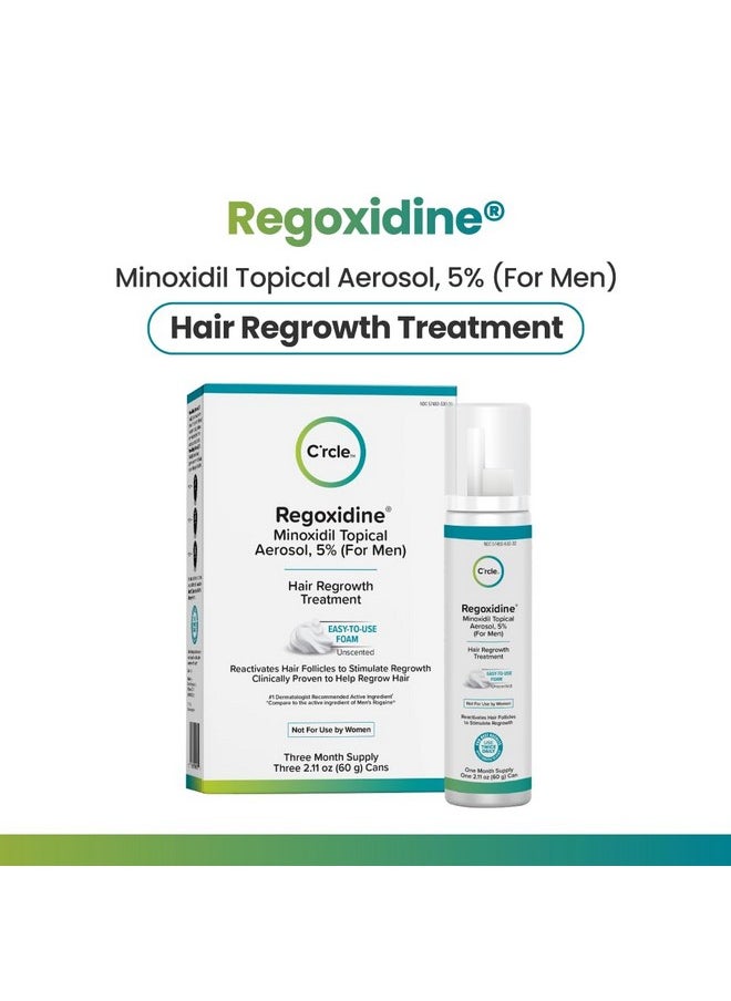 Regoxidine Men's 5% Minoxidil Foam & Topical - Helps Restore Vertex Hair Loss & Thinning Hair - Extra Strength Supports Hair Regrowth in Unscented Topical Aerosol Treatment (Foam, 3 Month's Supply)…