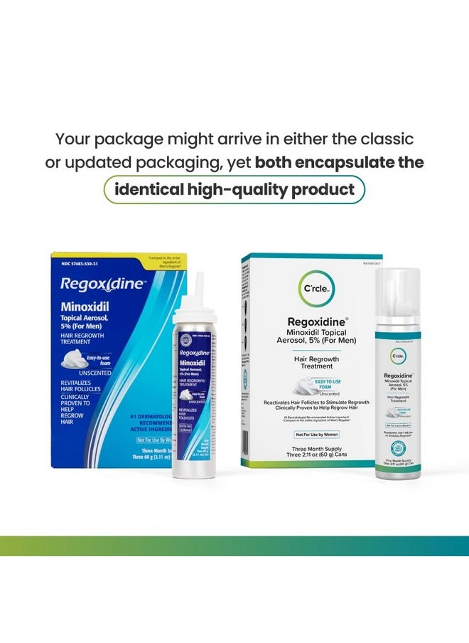 Regoxidine Men's 5% Minoxidil Foam & Topical - Helps Restore Vertex Hair Loss & Thinning Hair - Extra Strength Supports Hair Regrowth in Unscented Topical Aerosol Treatment (Foam, 3 Month's Supply)…