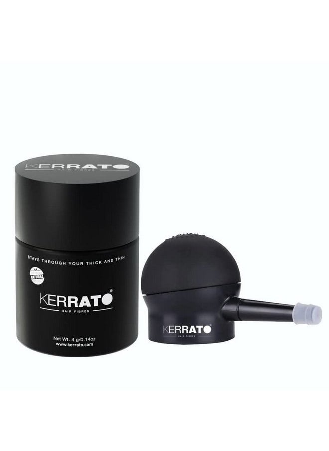 KERRATO HAIR FIBRES 4 Grams (Jet Black) With Pump Applicator Combo Pack|Natural Keratin Hair Thickening Fibres For Men & Women|Conceal Thinning Hair Instantly|Hair Fiber Pump Applicator