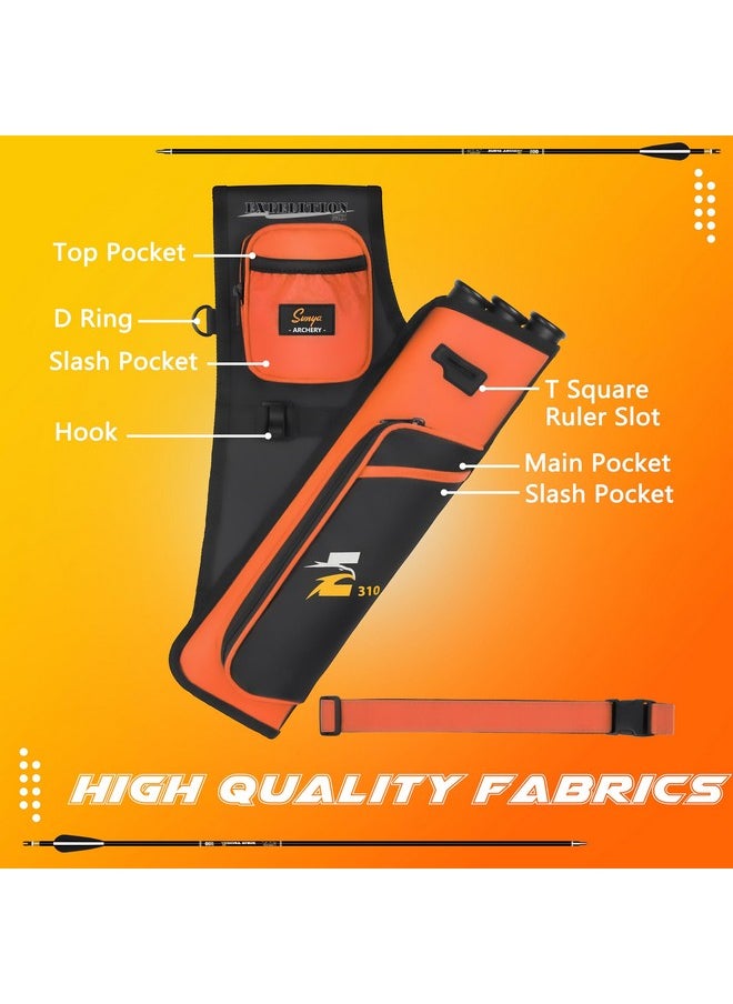 SUNYA Archery Hip Quiver for Arrows. Includes 3 Tubes Arrow Holder, Accessories Pockets and Waist Belt. Fit for Compound and Recurve Bow Practice. (Orange)