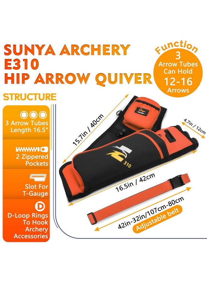 SUNYA Archery Hip Quiver for Arrows. Includes 3 Tubes Arrow Holder, Accessories Pockets and Waist Belt. Fit for Compound and Recurve Bow Practice. (Orange)