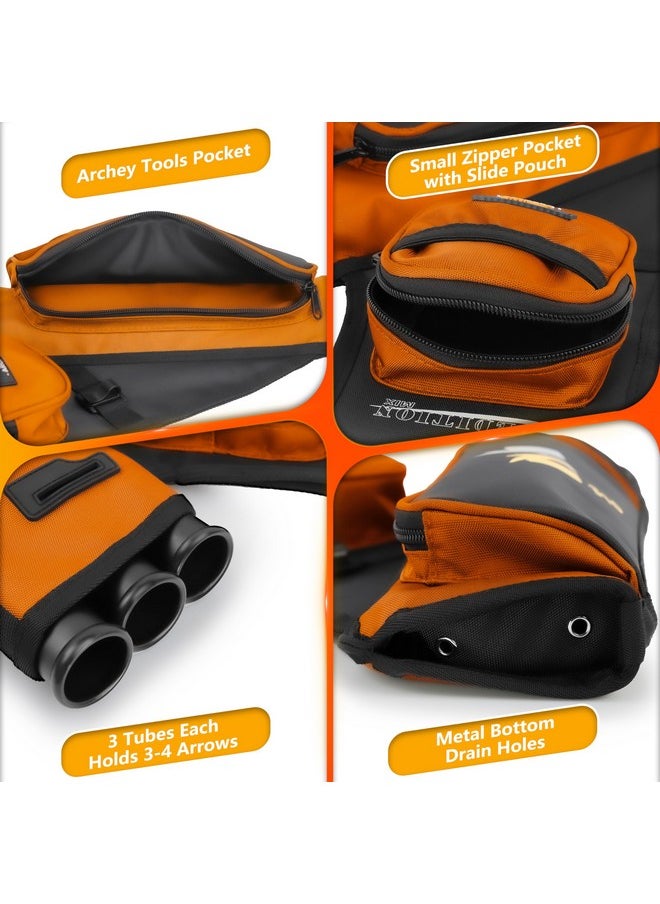 SUNYA Archery Hip Quiver for Arrows. Includes 3 Tubes Arrow Holder, Accessories Pockets and Waist Belt. Fit for Compound and Recurve Bow Practice. (Orange)