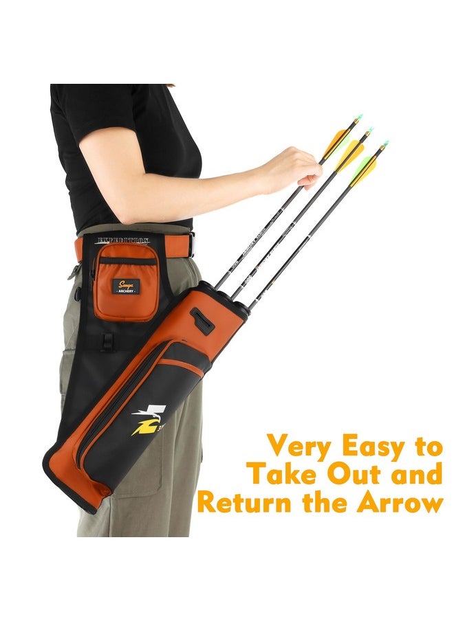 SUNYA Archery Hip Quiver for Arrows. Includes 3 Tubes Arrow Holder, Accessories Pockets and Waist Belt. Fit for Compound and Recurve Bow Practice. (Orange)