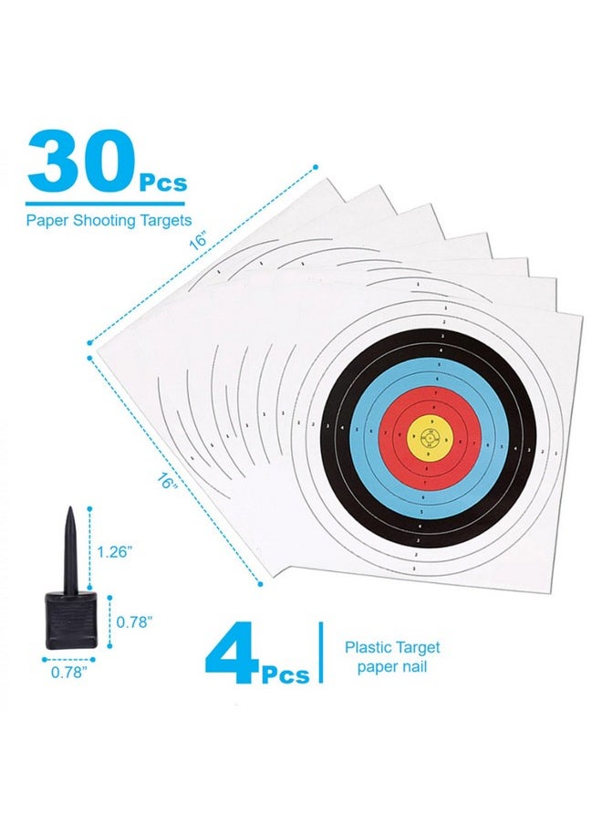 SenseYo 30 Pack Archery Targets Paper, Standard Bow Arrow Targets Archery for Hunting & Archery Targets, Target Archery Accessories for Hunting Backyard (10 Rings,16x16in)