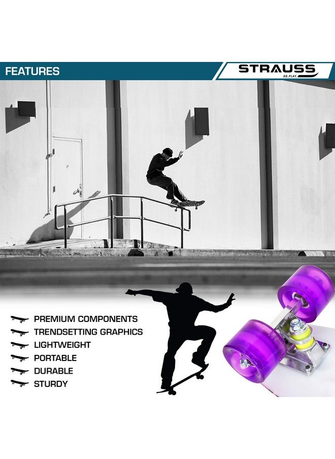 STRAUSS Cruiser PW Skateboard| Penny Skateboard | Casterboard | Hoverboard | Anti-Skid Board with ABEC-7 High Precision Bearings | PU Wheel with Light | Ideal for 8 Years and Above | 22 X 6 Inch