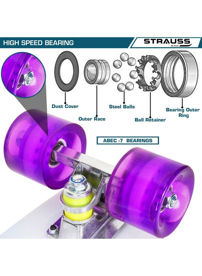 STRAUSS Cruiser PW Skateboard| Penny Skateboard | Casterboard | Hoverboard | Anti-Skid Board with ABEC-7 High Precision Bearings | PU Wheel with Light | Ideal for 8 Years and Above | 22 X 6 Inch