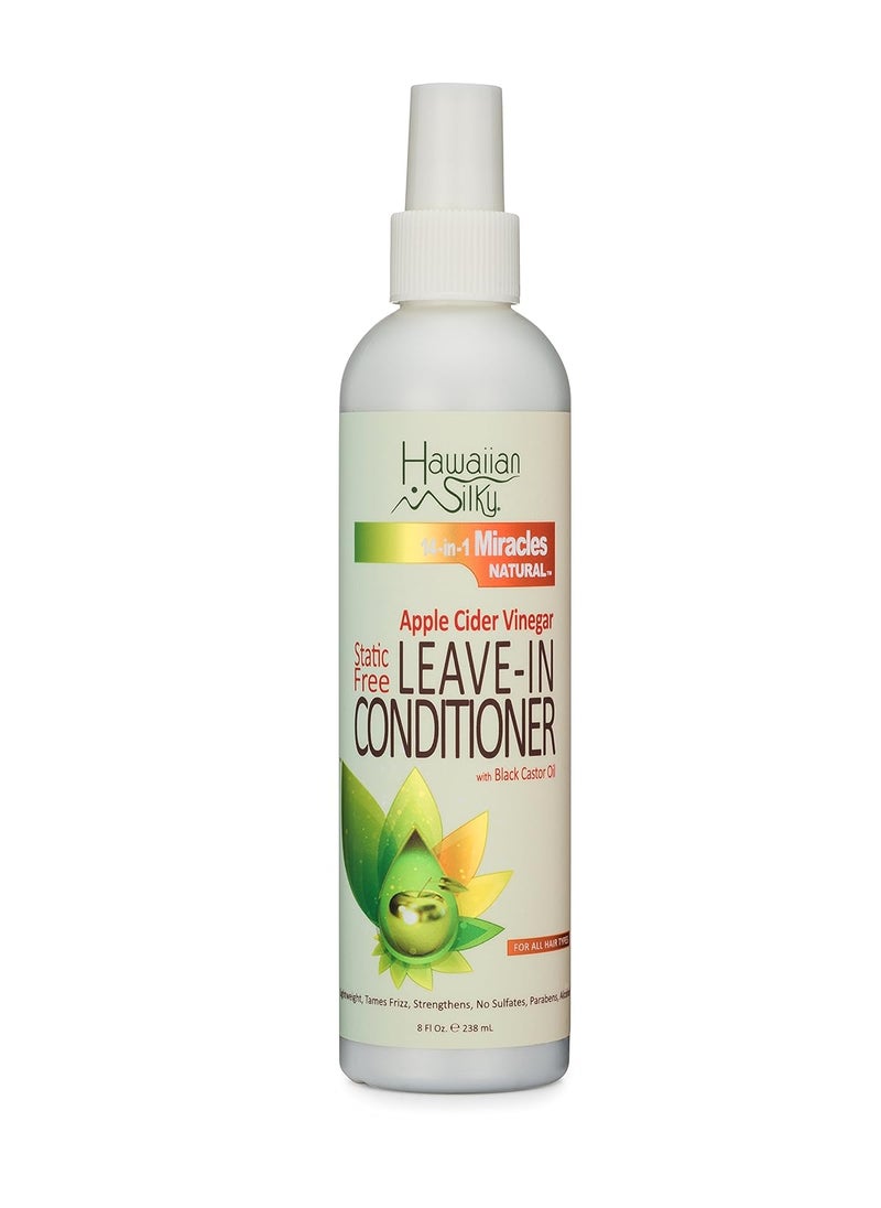 Hawaiian Silky StaticFree Apple Cider Vinegar Leavein Conditioner 8 fl oz  Black Castor Oil Extract for Hair Growth  Natural Treatment Men Women  Kids  Good on Color Treated Scalp