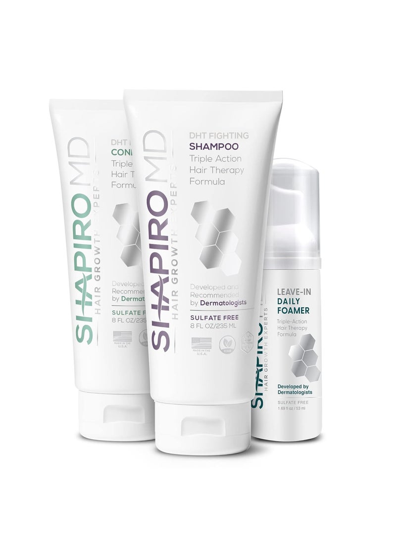 Shapiro MD Hair Growth Experts Natural Hair Kit for Thicker Fuller Healthier Looking Hair  Including Shampoo Conditioner and LeaveIn Daily Foam 1 Month Supply