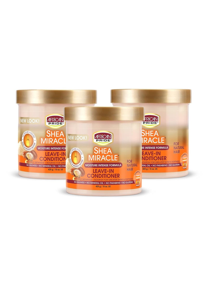 African Pride Shea Miracle Leave In Conditioner 3 Pack  Contains Shea  African Mango Butter to Smooth Curls Coils  Waves Nourishes Hair 15 oz