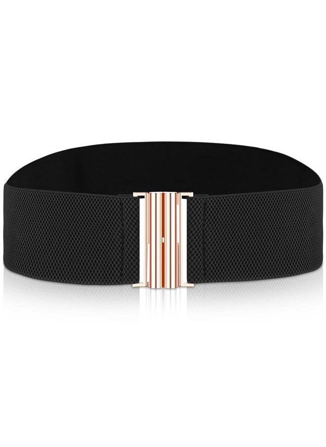Women Elastic Wide Belt,Waist Belt with Flat Buckle(Black)