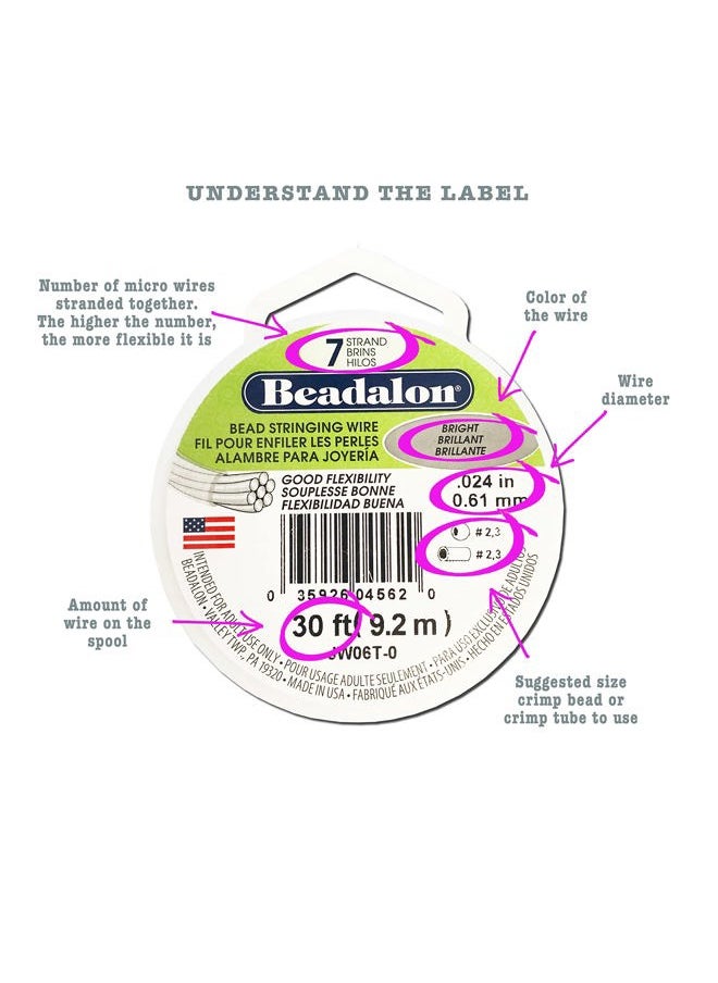 7 Strand Stainless Steel Bead Stringing Wire, 0.015 in / 0.38 mm, Satin Gold, 30 ft / 9.2 m