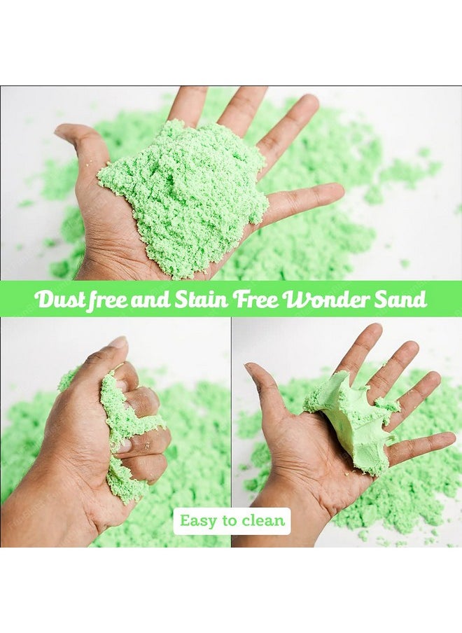 FunBlast Creative Sand for Kids - Natural Kinetic Sand Kit with Moulds for Kids Activity Toys, Soft Sand Clay Toys with Moulds for Kids, Boys, Girls (500 Gm Sand & 6 Pcs Mould) (Green)
