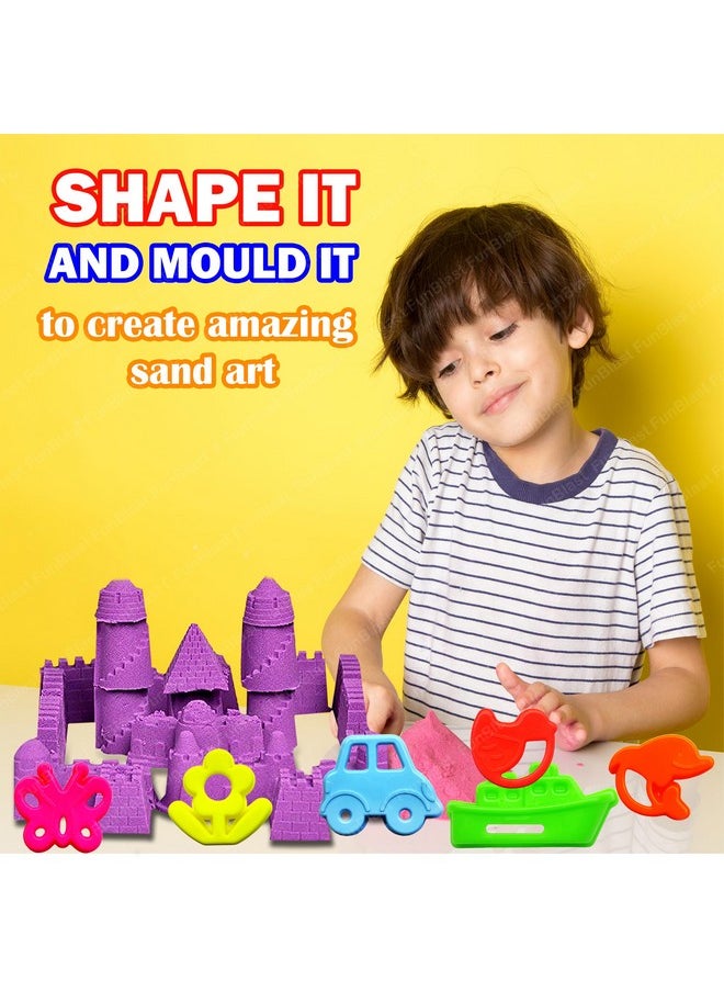 FunBlast Creative Sand for Kids - Natural Kinetic Sand Kit with Moulds for Kids Activity Toys, Soft Sand Clay Toys with Moulds for Kids, Boys, Girls (500 Gm Sand & 6 Pcs Mould) (Green)