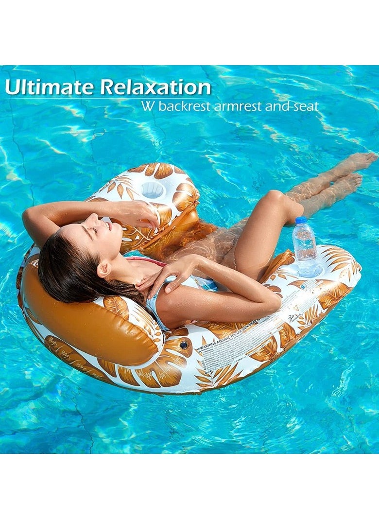 Inflatable Pool Floats Chair for Adult with Cup Holder & Backrest, Blow Up Lounge Chair Pool Noodle Float for Adults Beach Vocation Essential Swim Pool Floatie Party Summer Beach Lake Water Fun