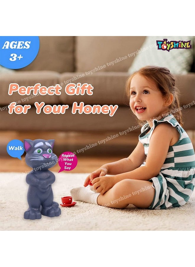 Toyshine Mimicing Repeat What You Say Talking Cat with Stories and Songs, Touch Functions and Music, Funny Toy for Kids Birthday Girls Boys Kids Toddler 2 3 4 5 Year Old- Grey