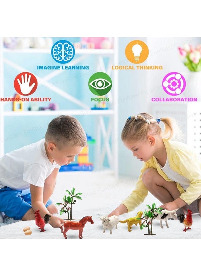 FunBlast My Farm Animal Figure Toy - 6 Pcs Realistic Animals Toy for Kids with Fence Trees and Eggs, Animal Figure Playset, Learning and Educational Toys for Kids