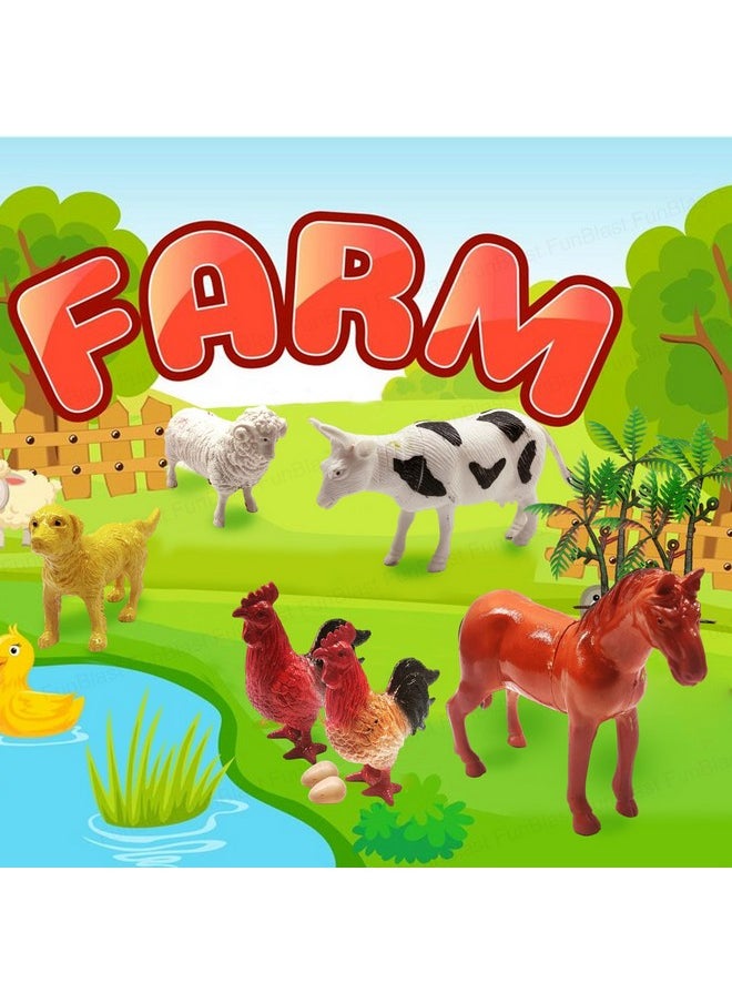 FunBlast My Farm Animal Figure Toy - 6 Pcs Realistic Animals Toy for Kids with Fence Trees and Eggs, Animal Figure Playset, Learning and Educational Toys for Kids