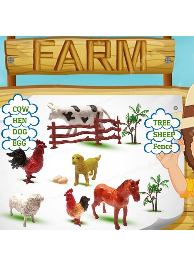 FunBlast My Farm Animal Figure Toy - 6 Pcs Realistic Animals Toy for Kids with Fence Trees and Eggs, Animal Figure Playset, Learning and Educational Toys for Kids