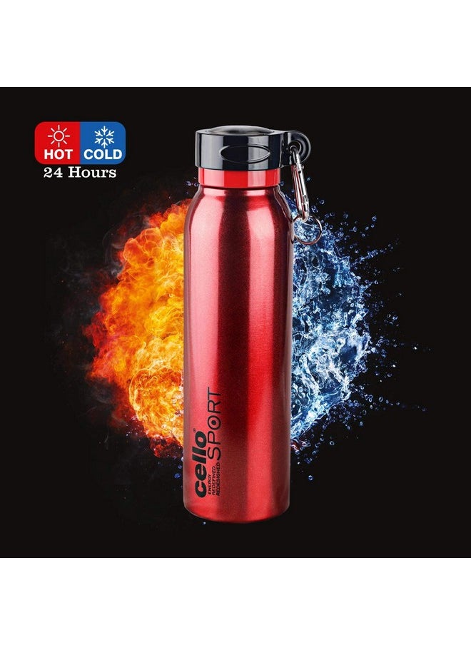 Cello Beatle Stainless Steel Vacuum Insulated Bottle, Red, 550ml |Hot & Cold Water Bottle with Screw top Lid | Double Walled Water Bottle for Sports, Gym, Outdoor, Travel