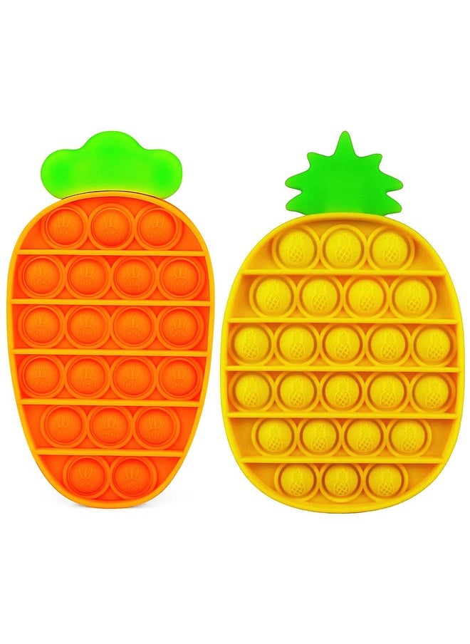 FunBlast Carrot & Pineapple Pop It Fidget Toy, Autism Special Needs Silicone Stress Reliever, Squeeze Sensory Toy - Pack of 2