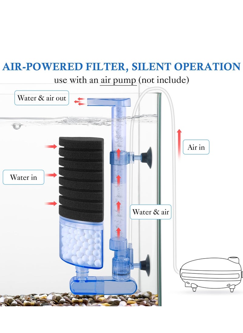Aquarium Bio Sponge Filter, Air Powered Fish Tank Sponge Filter with an 8 Layer Sponge and 1 Bag of Ceramic Balls for Fish Tank, Betta Tank, Shrimp Tank, Breeding